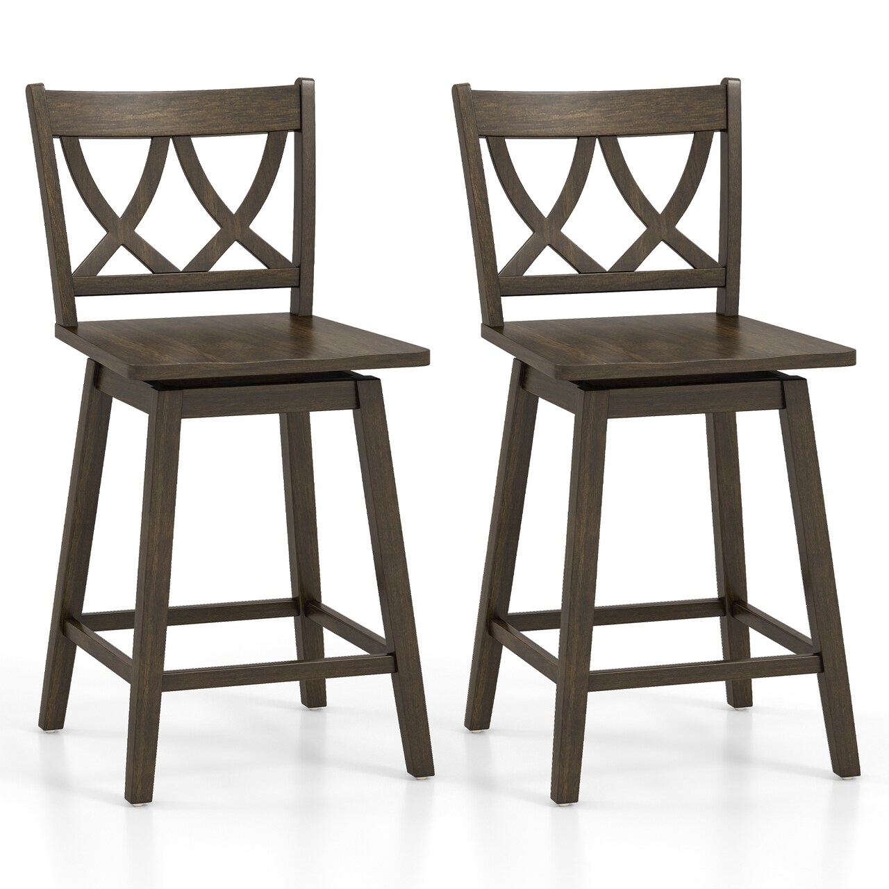 24/29 Inch Bar Stool Set of 2 Wooden Bar Chairs with Rubber Wood Frame, Adjustable Height, Modern Design